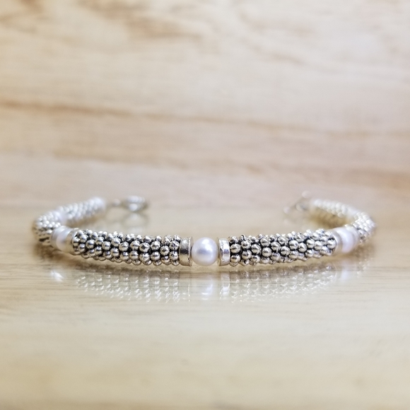 Beaded Pearl & Silver Gemstone Toggle Bracelet by Vicky Beeds - Picture 2 of 14